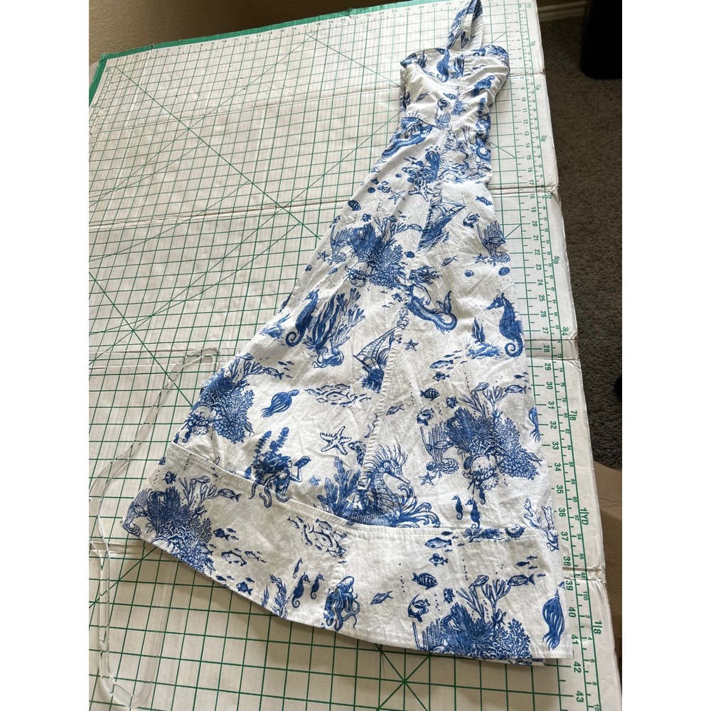 Avec Les Filles Blue White Mermaid Toile Nautical Midi Dress Size 4 sweetheart - Picture 8 of 11